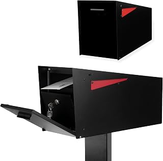 Ilyapa Large Modern Mailbox for Outside - Black, Angled - Post Mount