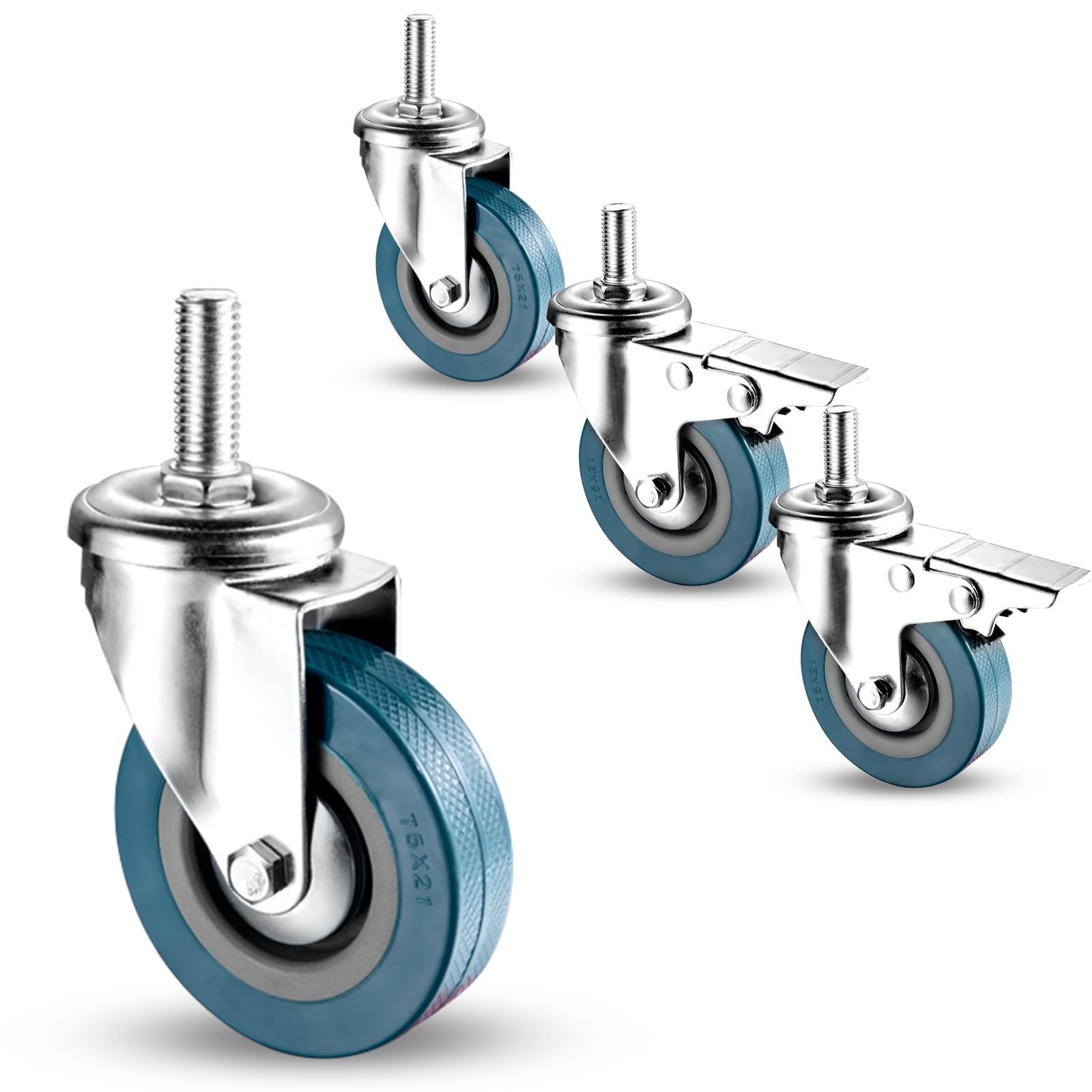 Roulettes pivotantes à 360° verrouillables avec frein double action M10