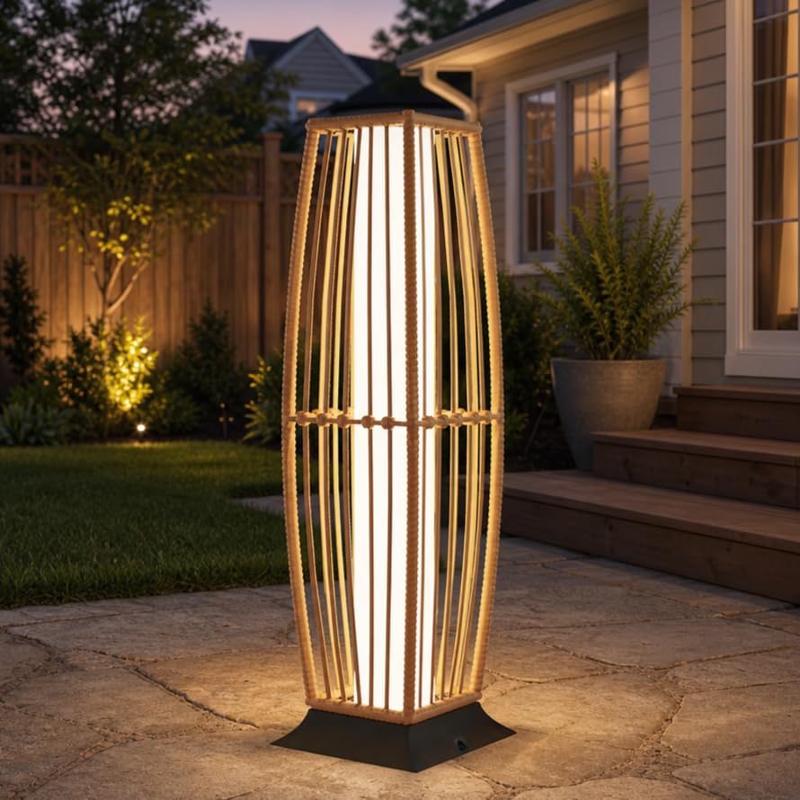 Grand patio Solar Outdoor Floor Lamp, Waterproof Wicker Boho Patio Lantern with Warm LED Light, Cordless Solar Standing Light for Porch, Deck, Garden & Poolside Decor, Large Taurus 1 PC Large Taurus