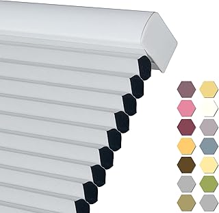 Persilux Custom Size Cellular Shades Cordless 100% Blackout Roller Shades Thermal Insulated Pleated Window Blinds Honeycomb Shades for Home, Office and French Door Light Grey