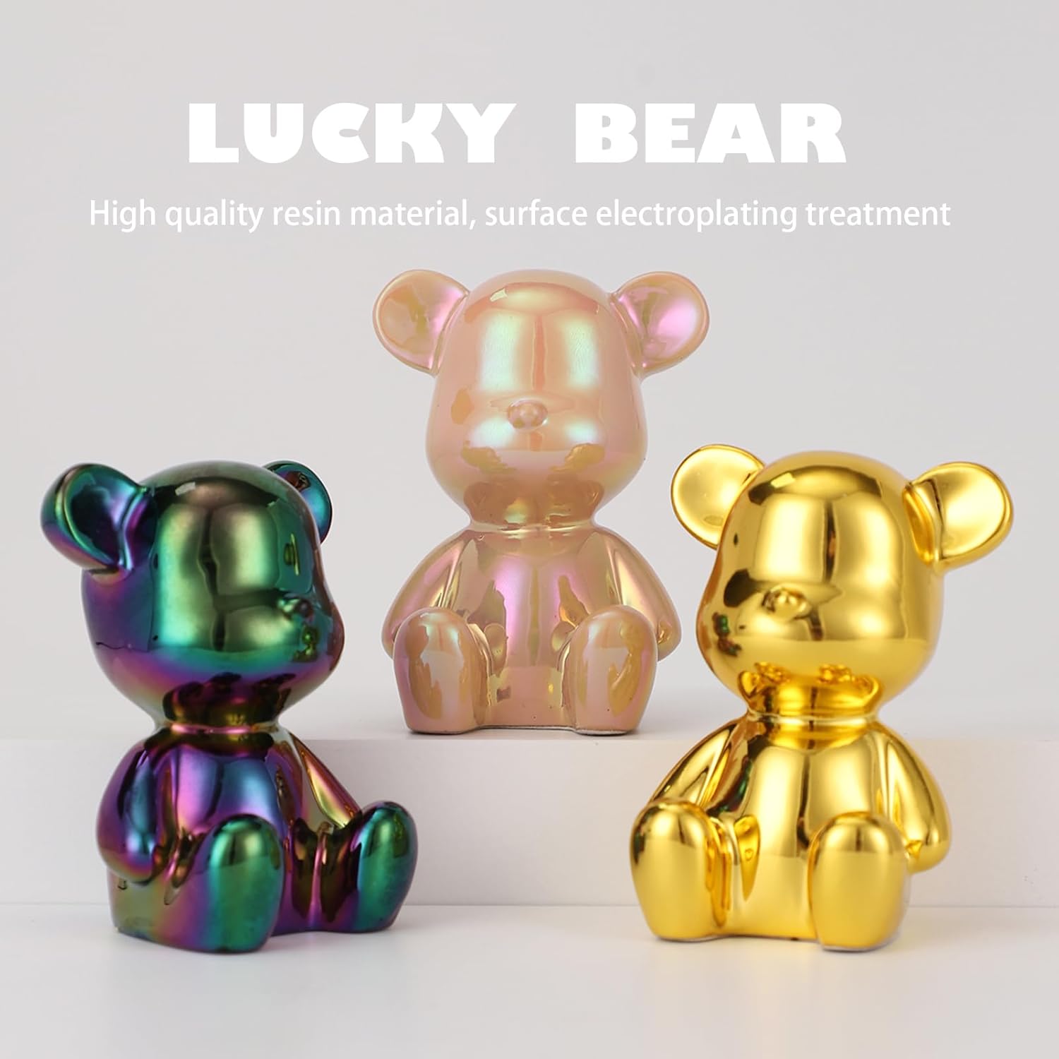Small Bear Figurines Animal Sculpture Home Décor for Living Room Bedroom Office Statues Desktop Cabinets Tabletop Decor for Women Mom Birthday Gift(Gold3 Combinations)