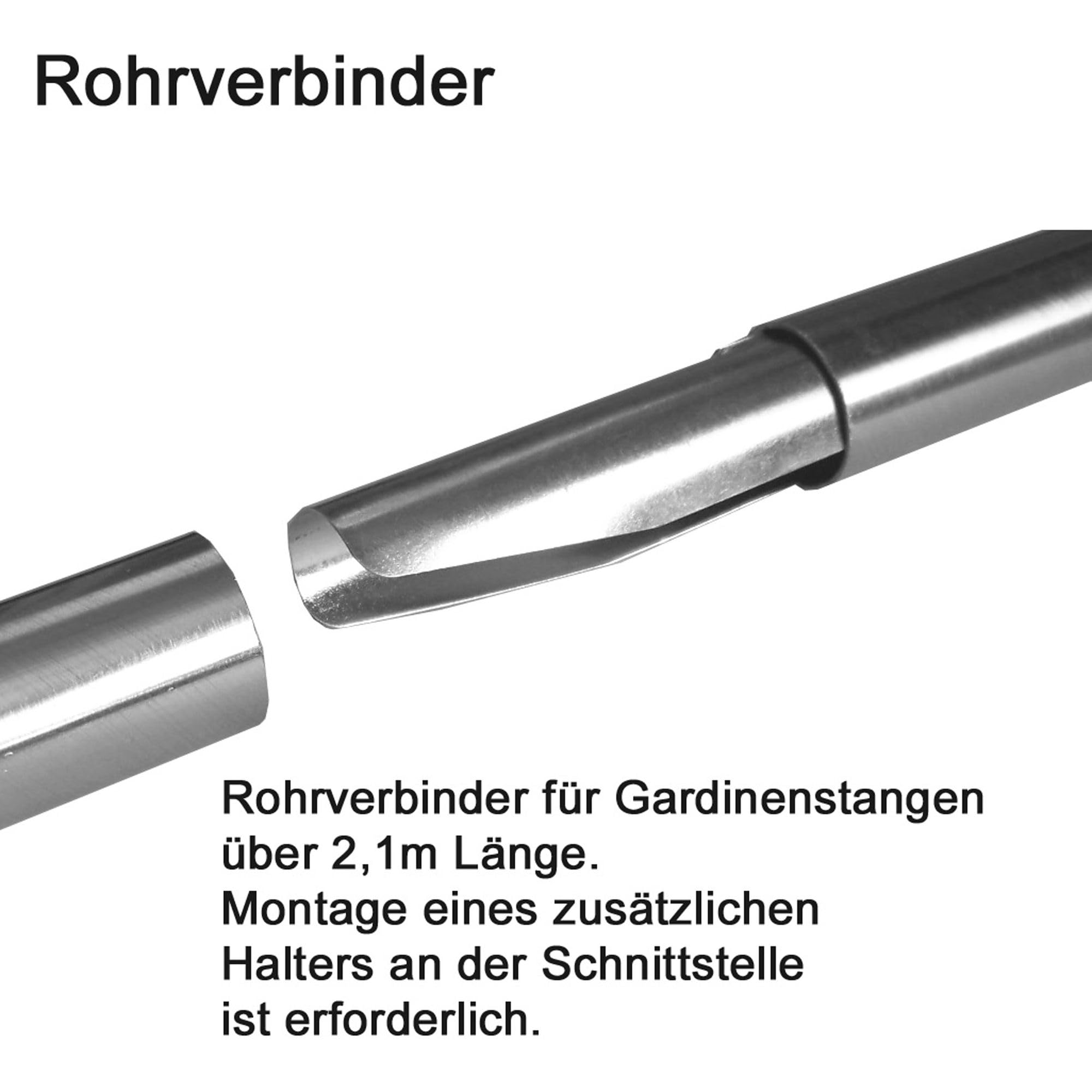 BASIT Gardinenstange Innenlauf Edelstahllook 16mm 2-läufig Wand 280cm H14RI | Gardinenstangenset doppelläufig Wandmontage Metall Vorhangstange Wandhalterung 120-600cm wählbar Kappe Zylinder E28