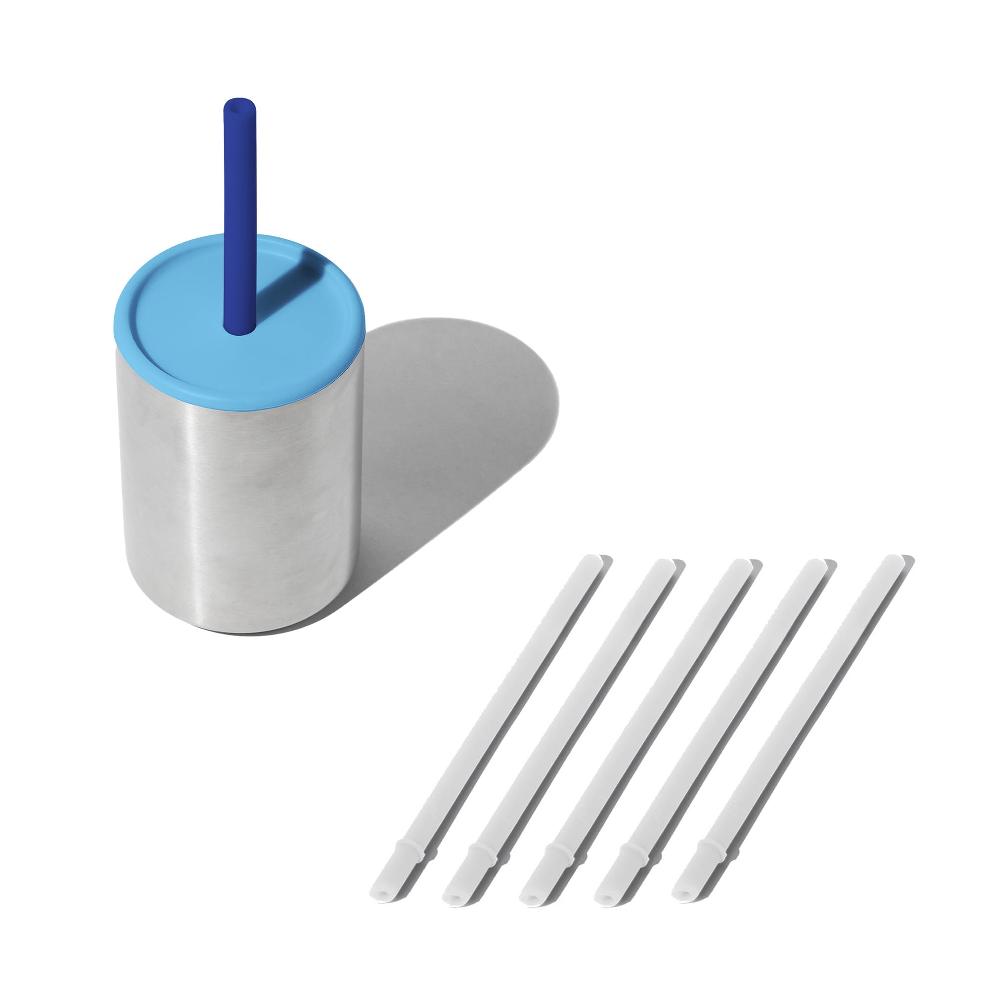 Avanchy8oz Stainless Steel Baby Cup Blue Silicone Baby Straws Gray