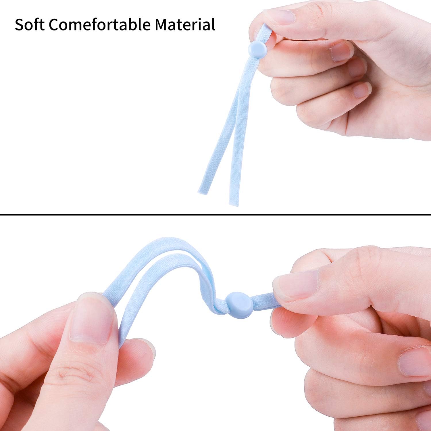 URATOT 200 Pieces Elastic Cord Bands with Adjustable Buttons Sewing Elastic Band Straps Stretchy Sewing Anti-Slip Earmuff Rope for DIY Craft Making Supplies