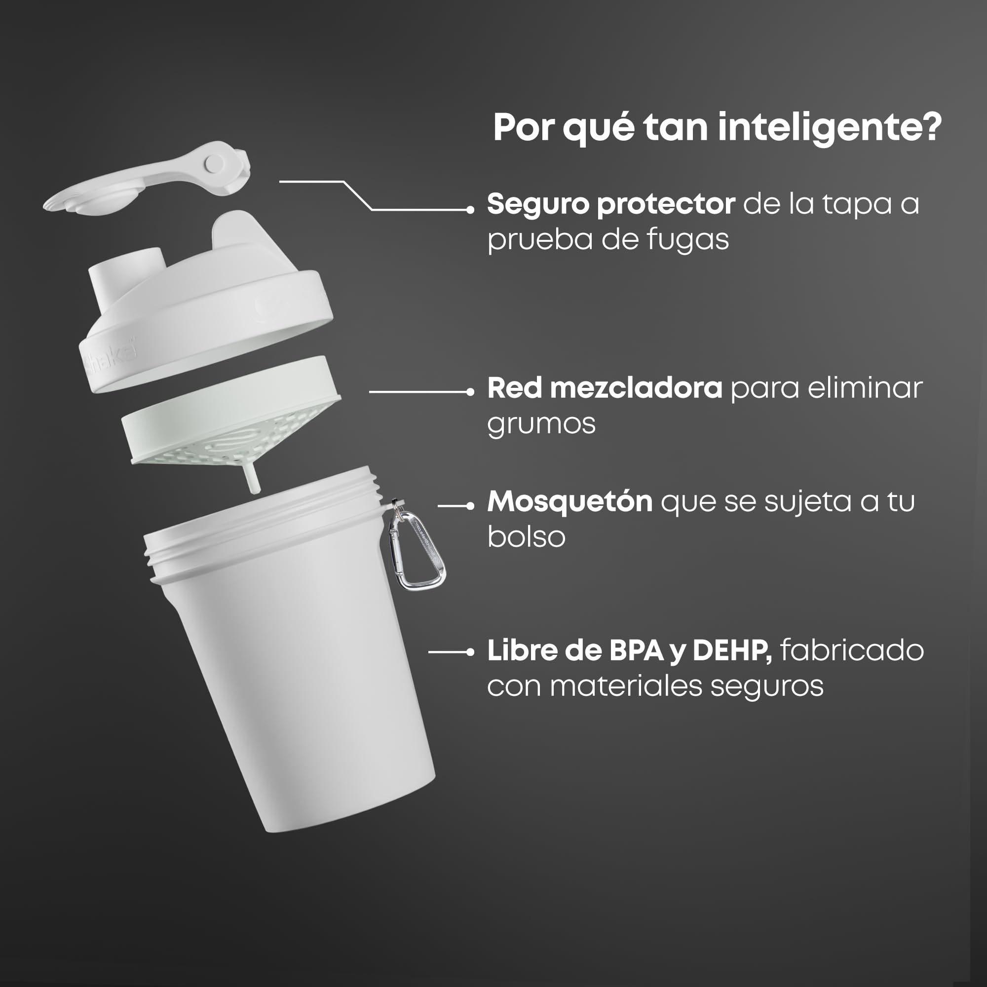 Smartshake Botella mezcladora de proteínas Lite (paquete de 4) 400 ml | 13.5 oz - Tapa de rosca antifugas - Sin BPA - Mezclador unisex para gimnasio - Gris niebla, Verde militar, Negro, Azul marino