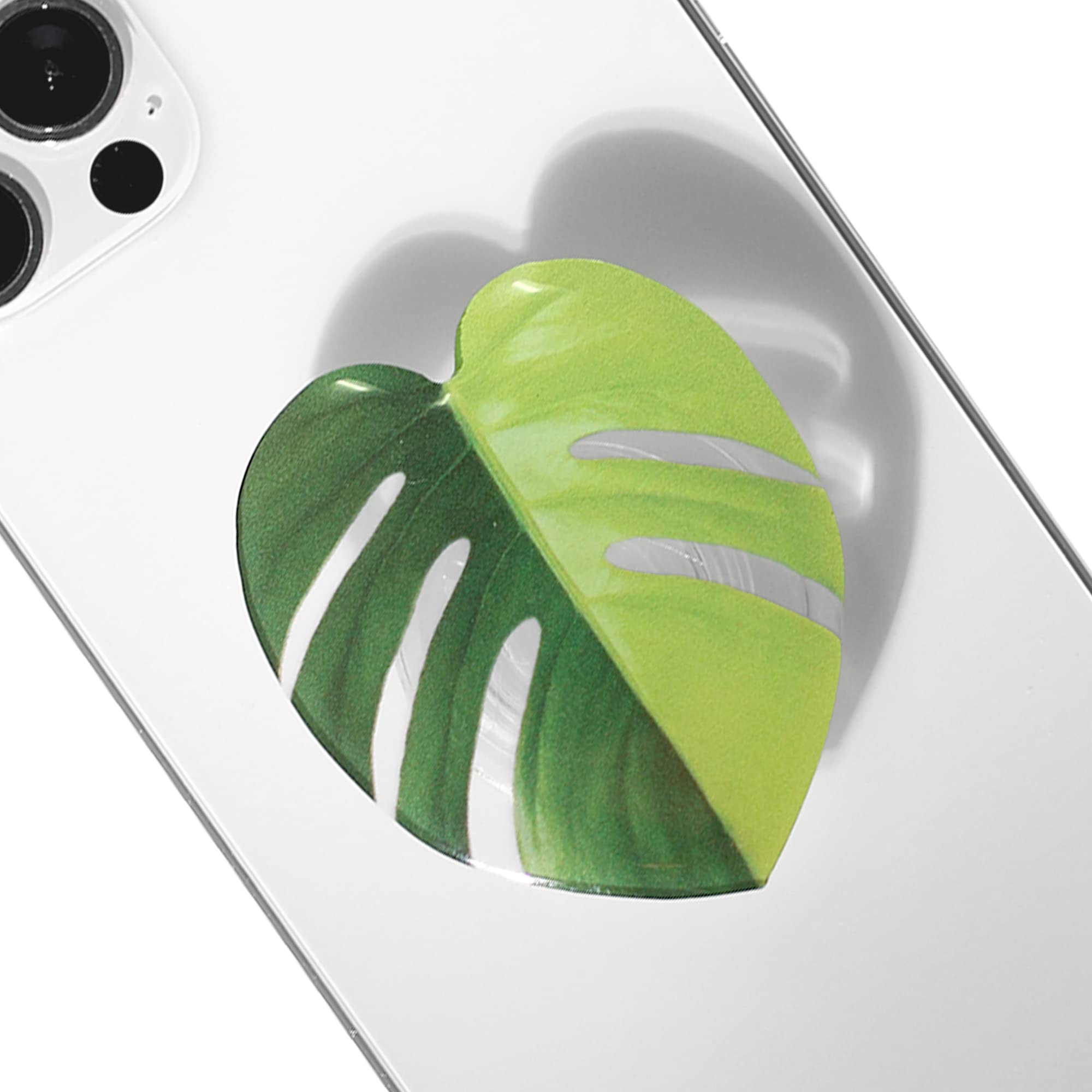 OnTheGrip Cute Acrylic Tropical Leaf Design Collapsible Expandible Mobile Phone Grip Stand Holder for Smartphone Tablet Cell Phone Accessory (Aurea