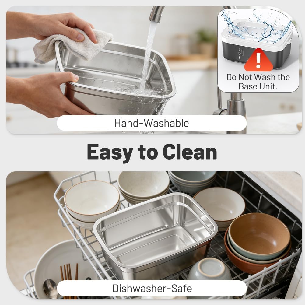 30000mAh Cordless Electric Lunch Box for Adults, 6.3 Cups Capacity, Rechargeable Battery Powered with Automatic Scheduled Heating, Portable Food Warmer for Men Women Hot Meal Anywhere