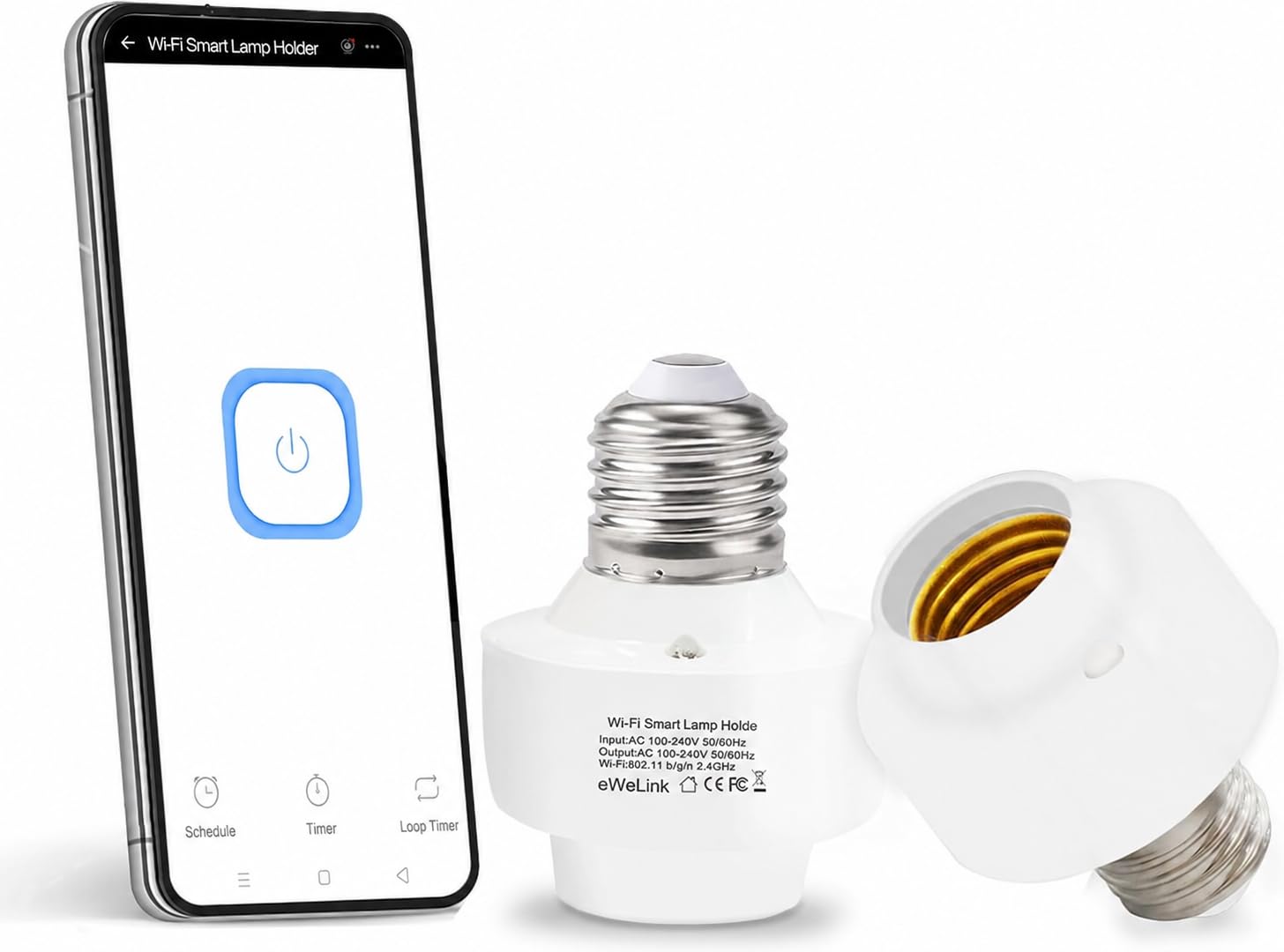 2.4G WiFi Only,Smart Light Socket Lamp‑holder,eWeLink APP Remote Timer Group Control,Alexa Google Voice,Screw‑in Install QIACHIP Smart WiFi Bulb Socket E26 E27 Light Bulb Adapter
