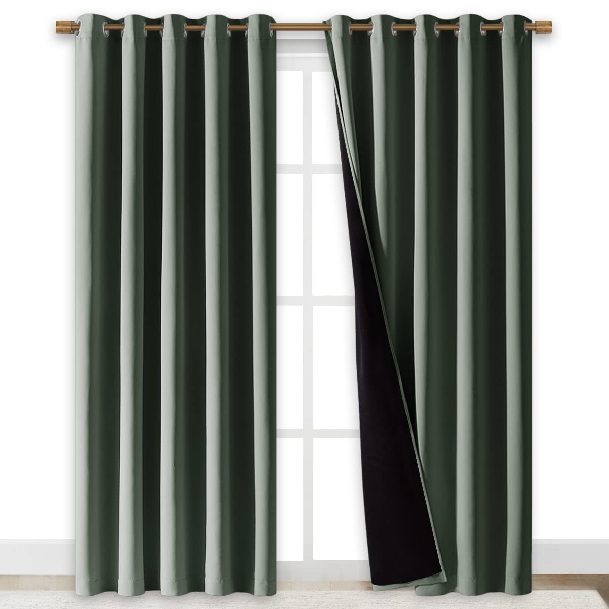 NICETOWN 100% Blackout Window Curtain Panels, Cold and Full Light Blocking Drapes with Black Liner for Nursery, 84" Drop Thermal Insulated Draperies (Dark Mallard, 2 Pieces, 70" Wide Each Panel)