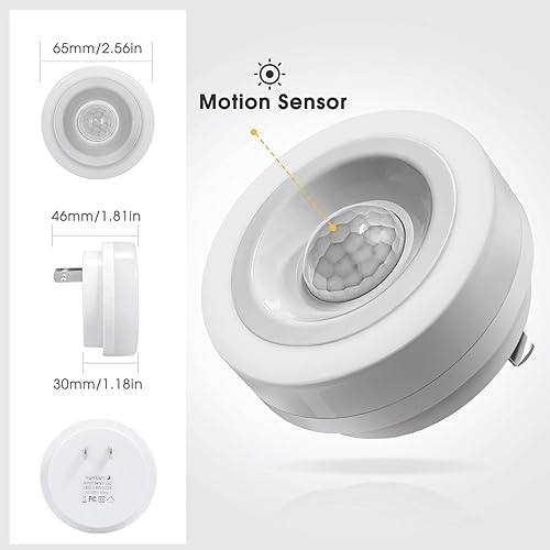 Miniatura 5 de Briignite Luz nocturna con sensor de movimiento, luces nocturnas enchufables a la pared, luz nocturna de activación de movimiento de