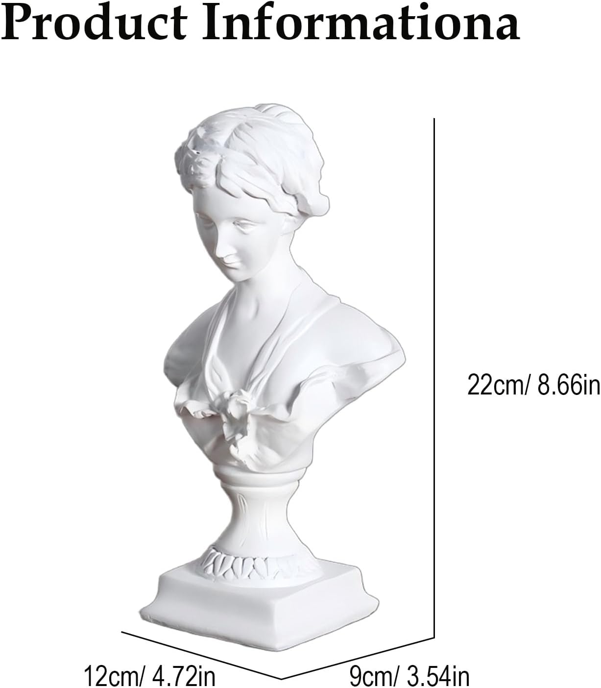 Classical Female Bust Sculpture, European Art Decor for Home, Handcrafted Resin Statue, Antique and White Finish, Desktop Shelf Decor for Living Room, Study, Office,White