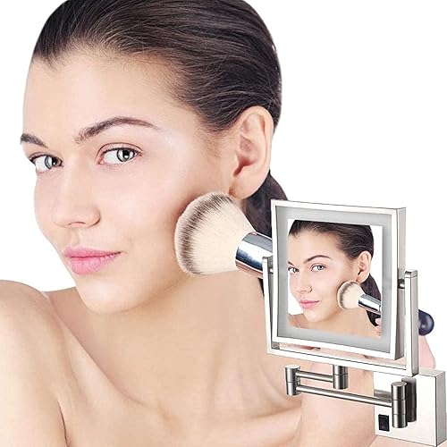 Miniatura 5 de ALWUDI - Espejos LED de tocador de maquillaje, espejo cuadrado de doble cara iluminado espejo cosmético montado en la pared, instalación oscura,