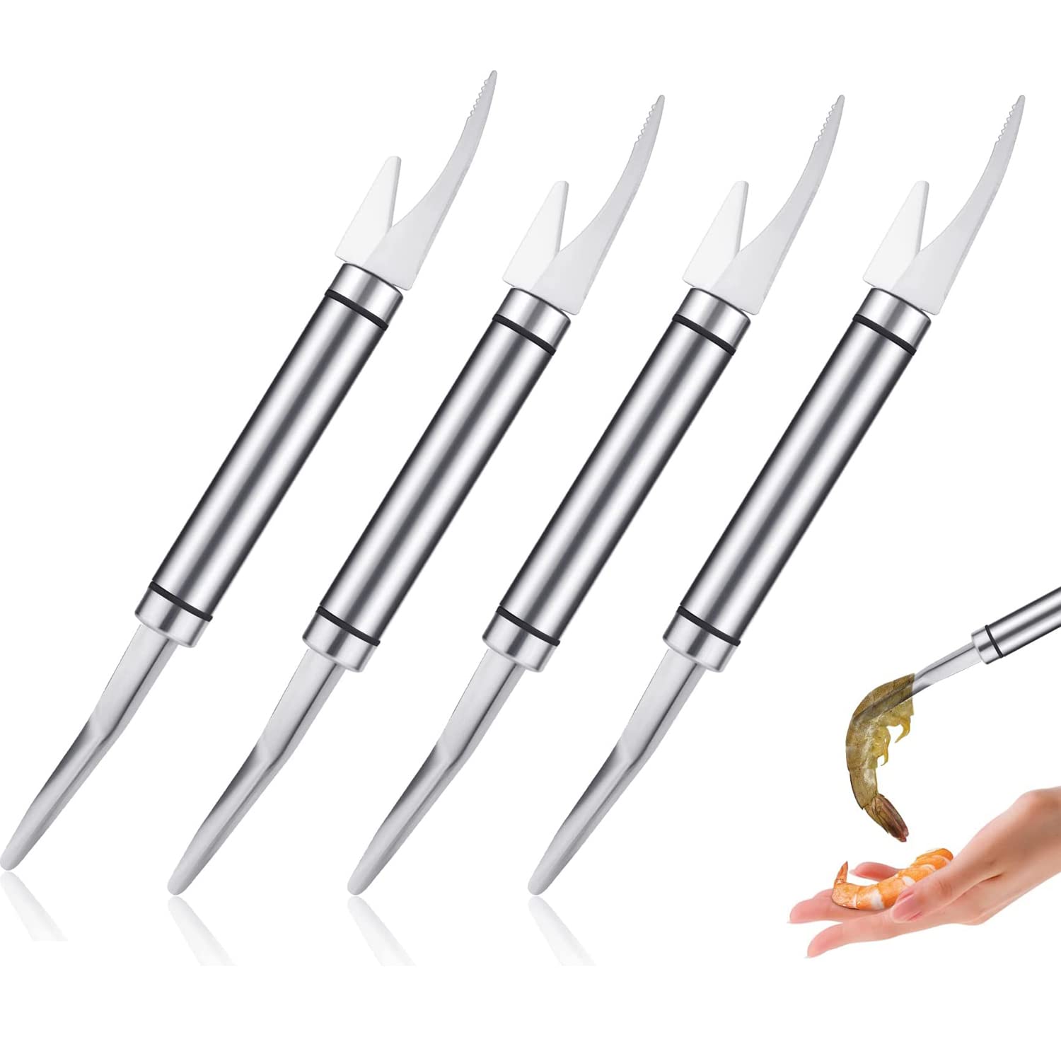 Yeesabella 4 PCS 5 in 1 Multifunctional Shrimp Line Fish Maw Knife, Multifunctional Shrimp Line Fish Peeler and Deveiner Tool, Fish Belly Knife Stainless Steel for Seafood Quick Processing