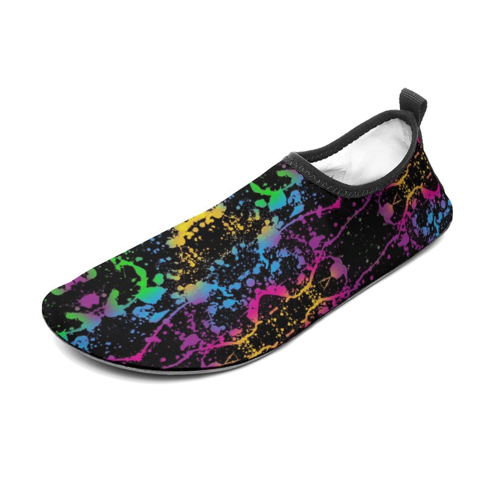 Glow in Dark Splatter Neon Water Shoes Beach Shoes Aqua Socks for Women Men Swimming Yoga