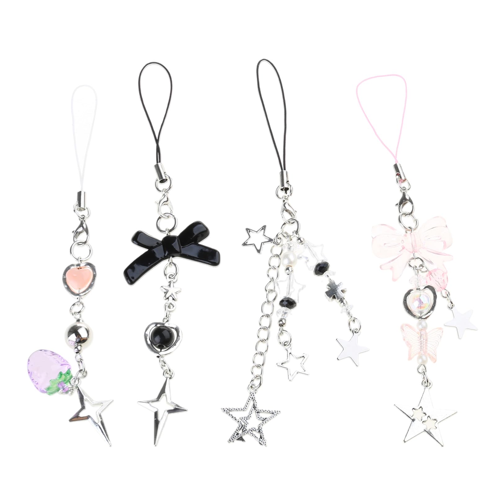 NEWFT 4Pcs Sweet Bowknot Star Pendant Phone Charm Chain Strap Bag Decoration Lanyard