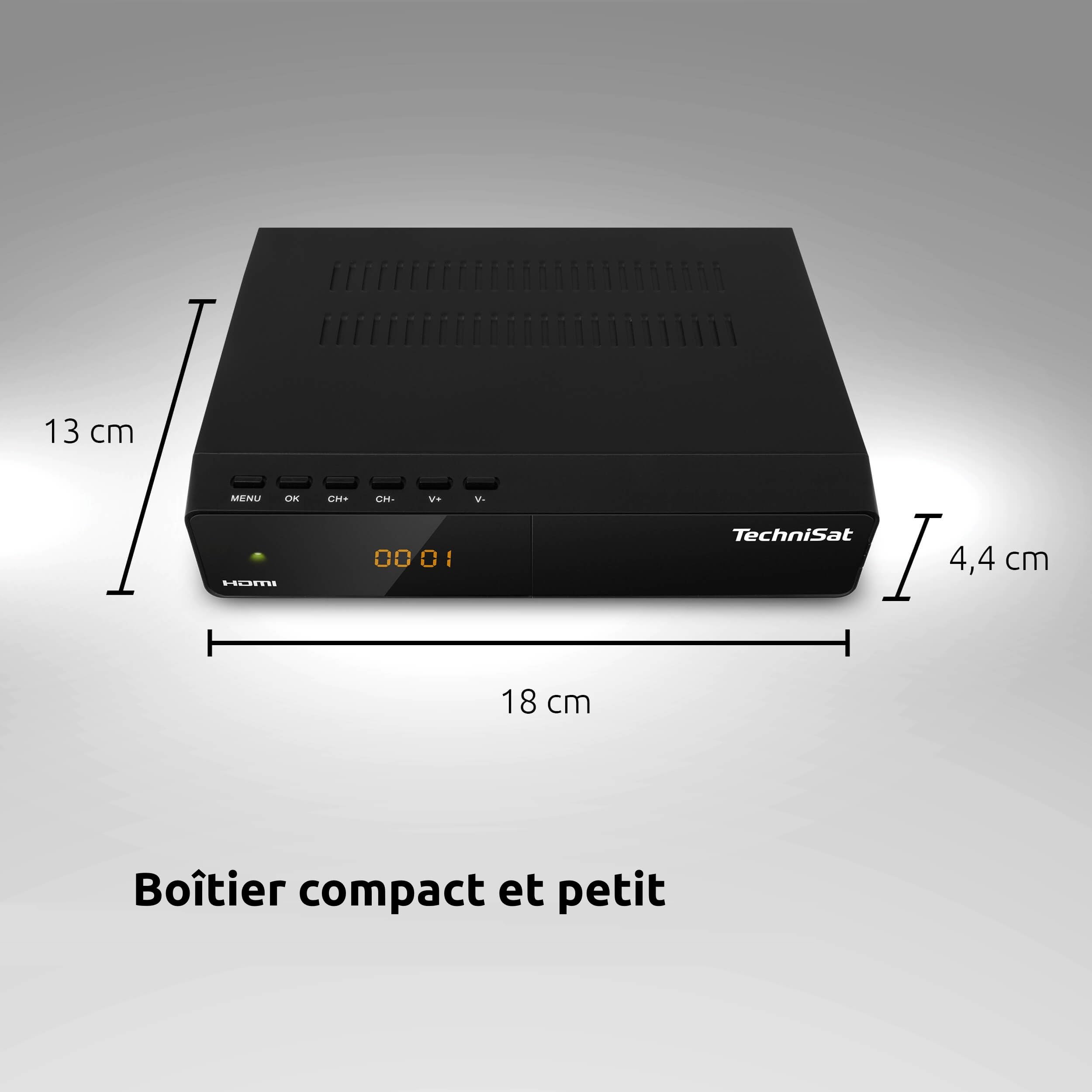TechniSat HD-S 261 - Récepteur Satellite HD Compact (Sat DVB-S/S2, HDTV, HDMI, USB, liste préinstallée, minuterie, Commande Locale, télécommande) Noir