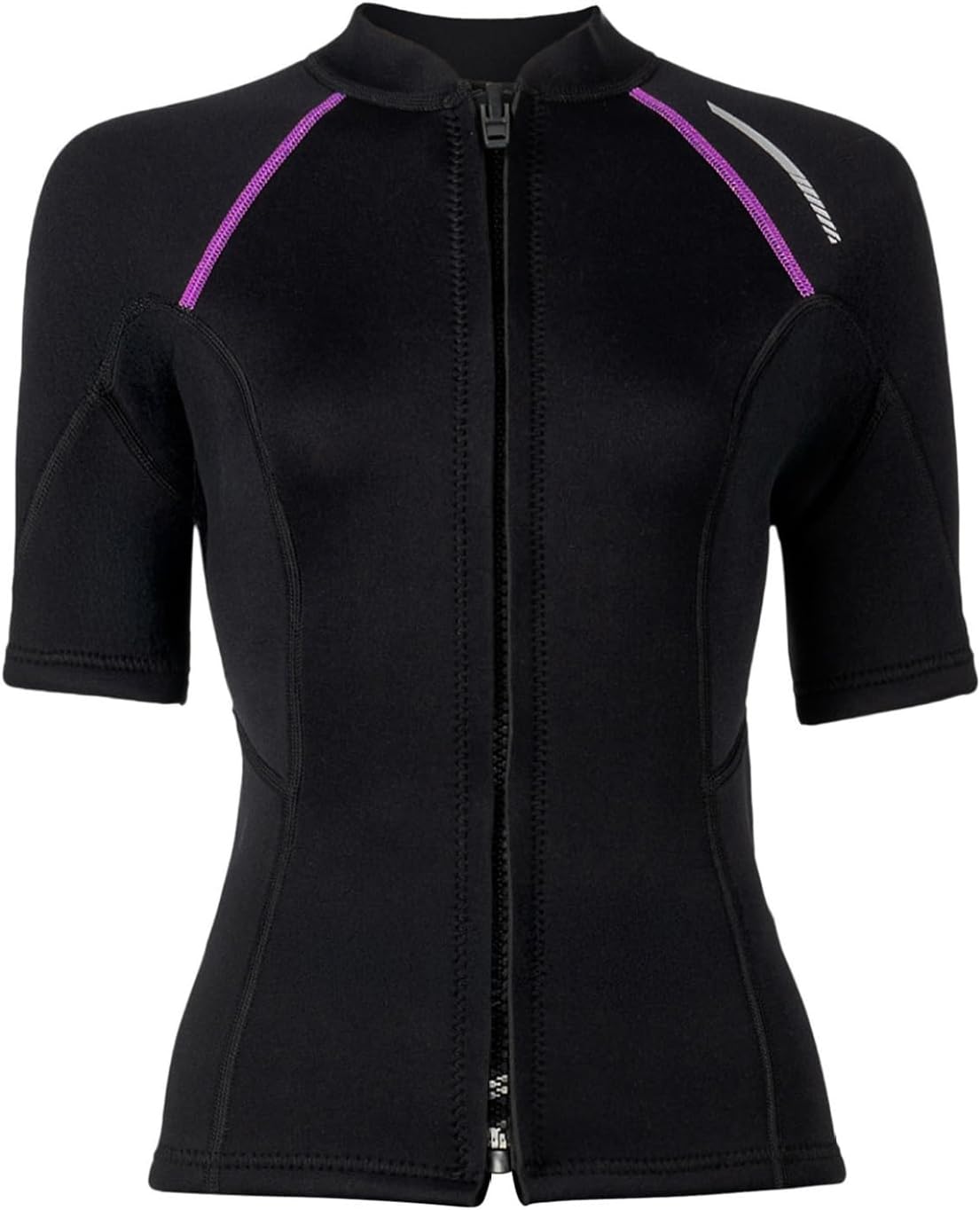 Women 1.5mm Neoprene Short Sleeve Swim Tops Wetsuit Swimsuit Diving Surfing Suit Front Zip Swim Shirt