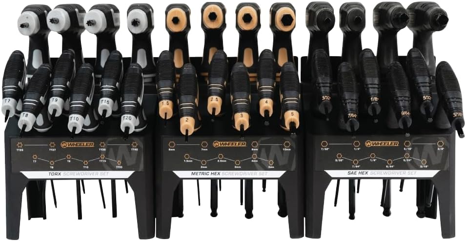 Wheeler 30 Piece SAE/Metric Hex and Torx P-Handle Set for Pistol Rifle Handgun Gunsmithing Rebuild and Maintenance, Black, Yellow, Gray