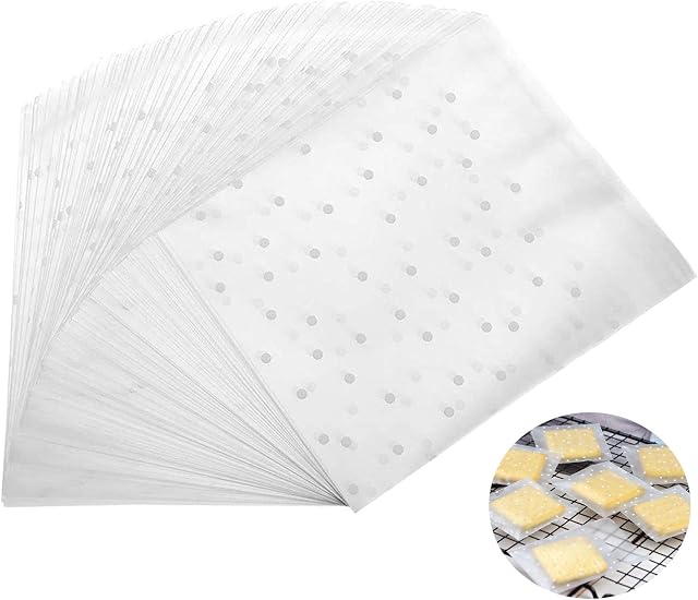 LiyuanQ Christmas Self Adhesive Candy Bag 200 PCS Cellophane Cookie Bags Self-adhesive Sealing Cellophane Bags White Polka Dot Clear Bags OPP Plastic Party Bag for Bakery, Candy (5.5 x 5.5 inches)