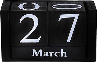Wooden Calendar Perpetual Desktop Block Wood Calendar DIY Yearly Planner Home Office Desk Stationery(Black)