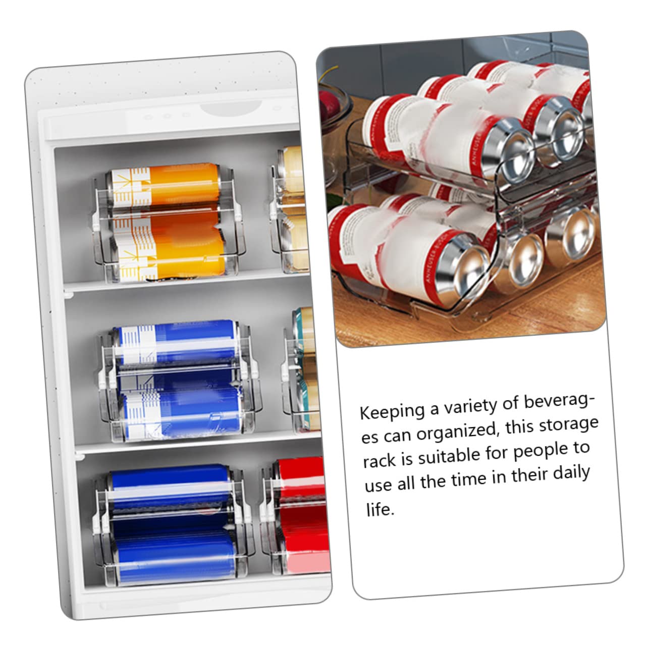 VALICLUD Dispensador de Latas para Refrigerador Doble Capa Transparente, Organizador de Bebidas Apilable de Plástico, para Cocina y Despensa, Almacenamiento de Refrescos y Cervezas, 1