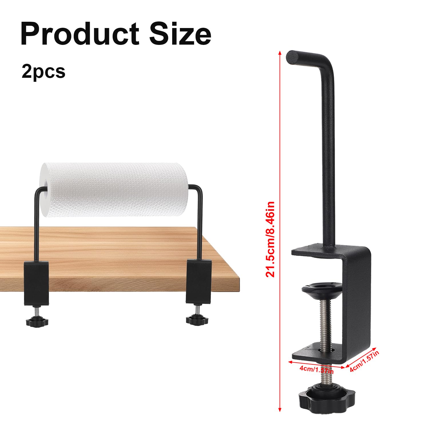 Craft Paper Roll Holder for Tabletop Mount, Adjustable Clamp-On Kraft Paper Roll Dispenser Carbon Steel Storage Rack for Art Painting Wrapping and Craft Workbench (Black) - Image 2