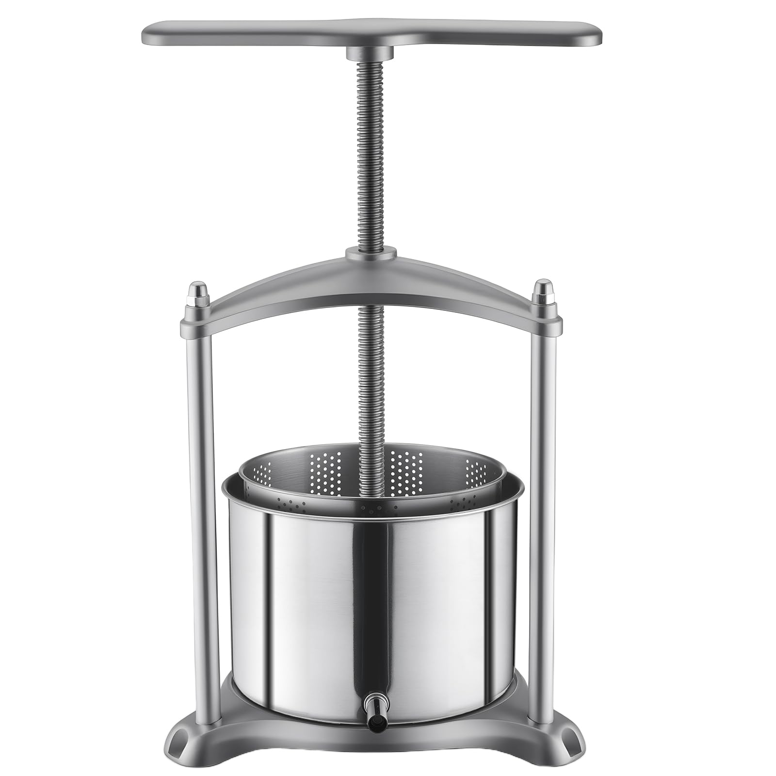 VEVOR Pressoir à Fruits Manuel 6 L, Presse à Vin Traditionnelle en Acier Inoxydable, pour Fabrication de Cidre Jus Raisin Pomme Agrumes Légumes Cuisine, Presse Fruits avec Poignée en T Robuste