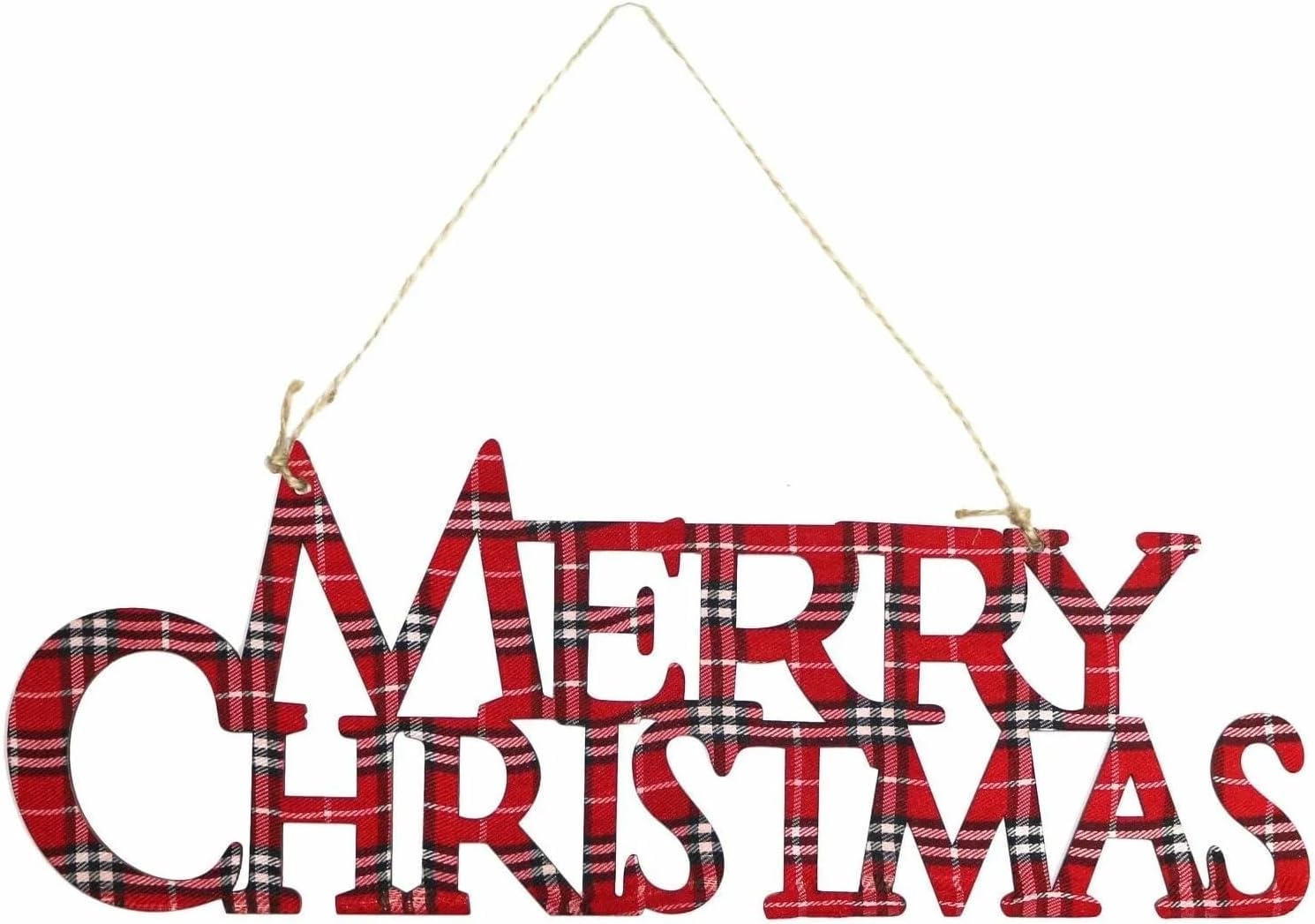 Rockparty Red Tartan Merry Christmas Wooden Tree Decoration - Festive Hanging Ornament For Door Or Window, Holiday Home Décor