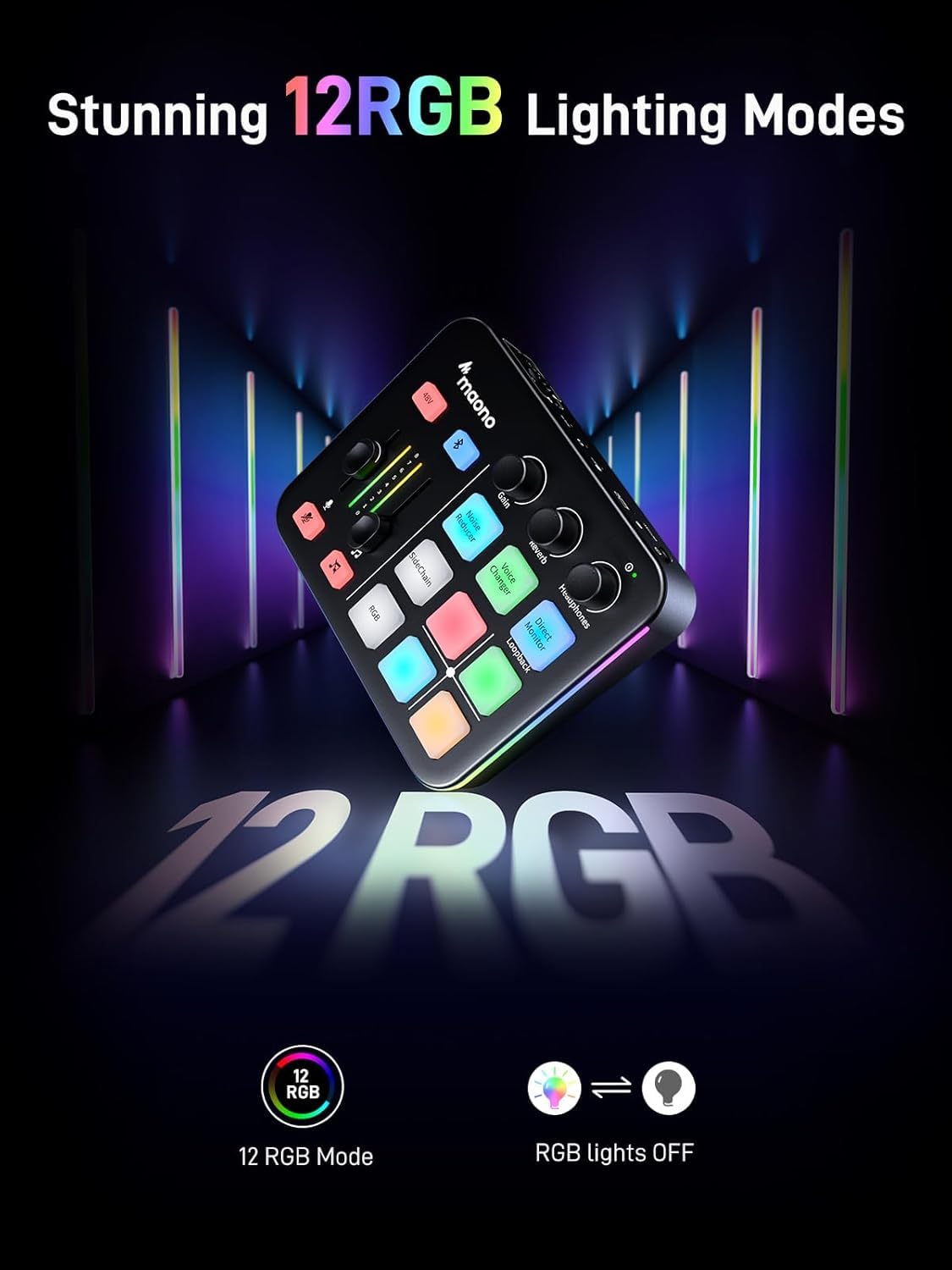 MAONO Kit Streaming Gaming: Interface Audio Mixeur et Microphone Dynamique XLR avec RGB et Réduction de Bruit – MaonoCaster PD200XS & G1 NEO