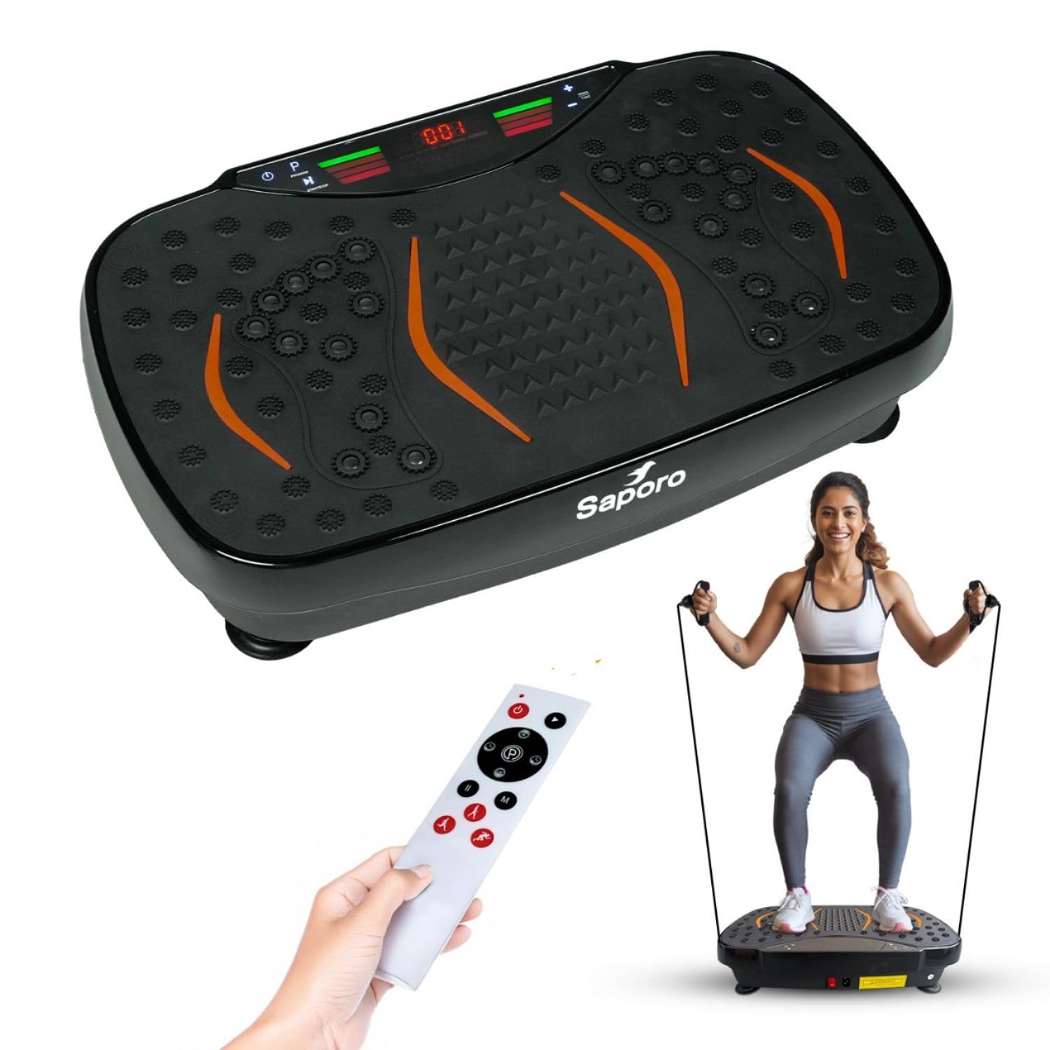 VibeX Vibration Plate Massager with Remote, Home & Gym Weight Loss Machine for Muscle Toning, Fat Burn, Pain Relief Magnetic Acupressure with 5 Program Modes - 200-Speed Levels - Black