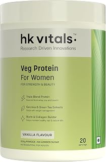 hk vitals Veg Protein For Women (Vanilla, 500g) | Vegetarian Protein with Soy, Whey, Collagen Builder Blend, Biotin, Garci... Price In India