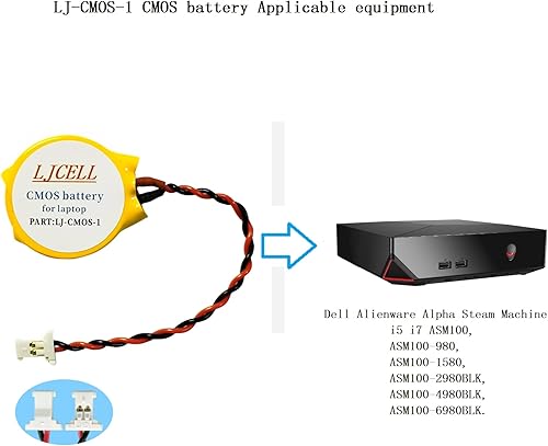 Miniatura 5 de LJCELL Batería CMOS para Dell Alienware Alpha R1 Steam Machine i5 i7 de escritorio, fija la batería de luz amarilla BIOS RTC CR2032 con cable de 2