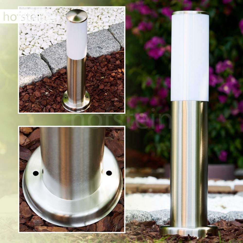 Lámpara de exterior Caserta, moderna lámpara de pie de acero inoxidable y discos de plástico, luz de camino de 45 cm, lámpara de jardín con casquillo E27, iluminación de jardín IP44, sin bombilla(s)