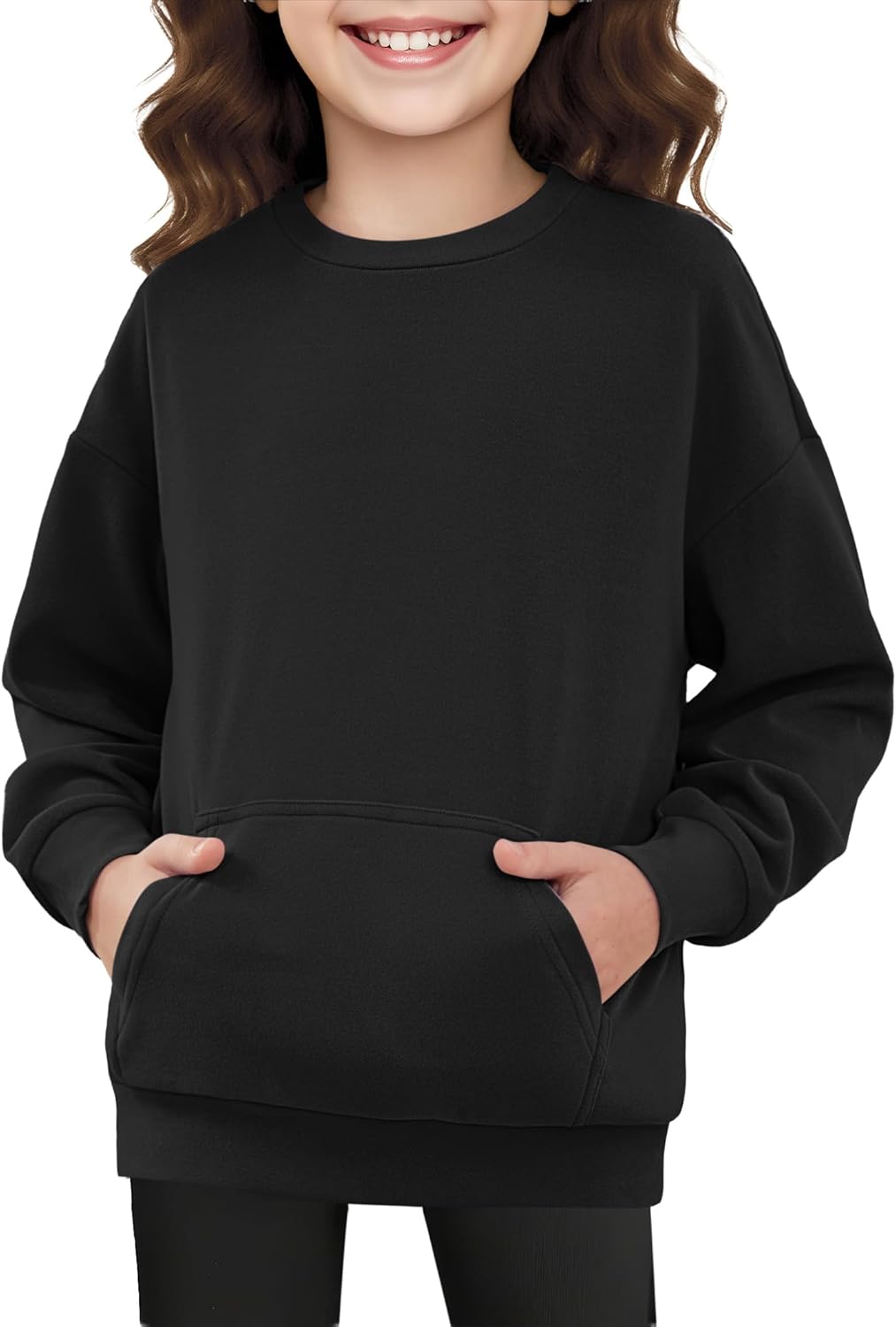 Girls Crewneck Sweatshirts Kids Cute Hoodless Oversized Fleece Pullover Drop Shoulder Tops