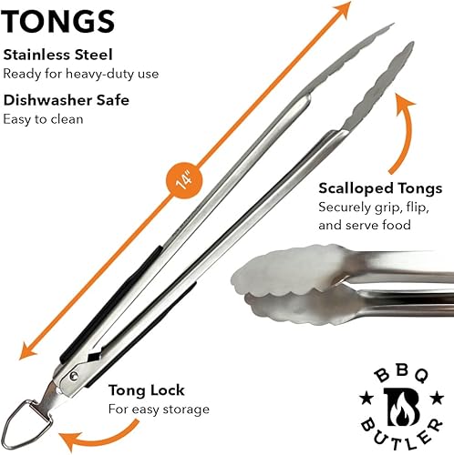 Miniatura 3 de BBQ Butler Juego de parrilla para barbacoa - Juego de pinzas y espátula para parrilla - Pigtail - Herramientas para parrilla - Accesorios para