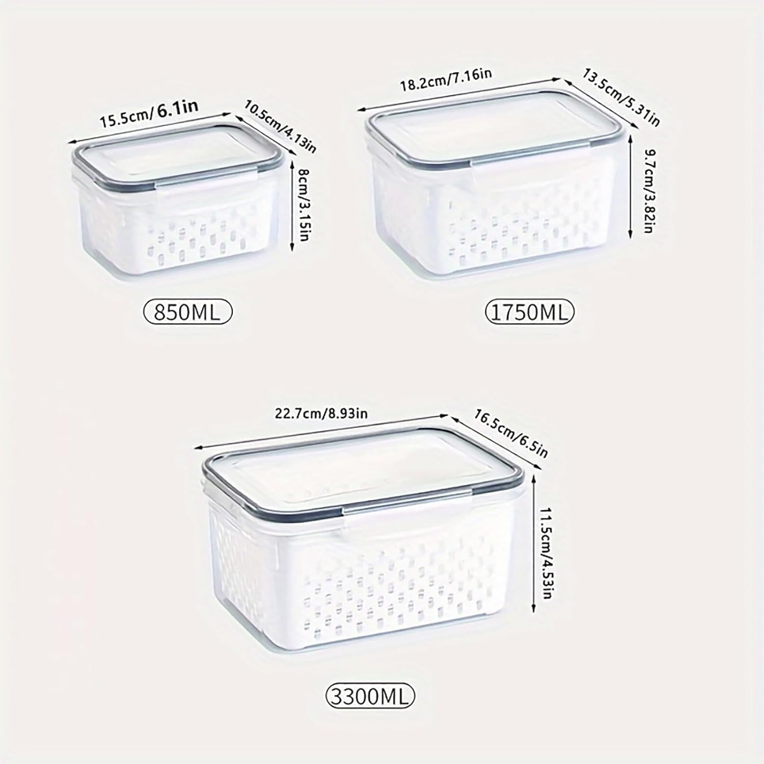 3Pcs Fruit Containers for Fridge with Removable Colanders and Lids, Airtight Storage Container to Keep Fruits, Vegetables, Berry, Meat Fresh Longer, Dishwasher & Microwave Safe