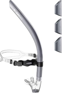 CAPAS Training Swim Snorkel for Lap Swimming, Swivel Headband Ultimate Fit Center-Mount Swimmers Snorkel with Liquid Silicone Mouthpiece Adjustable Strap, Designed for Adult Men Women