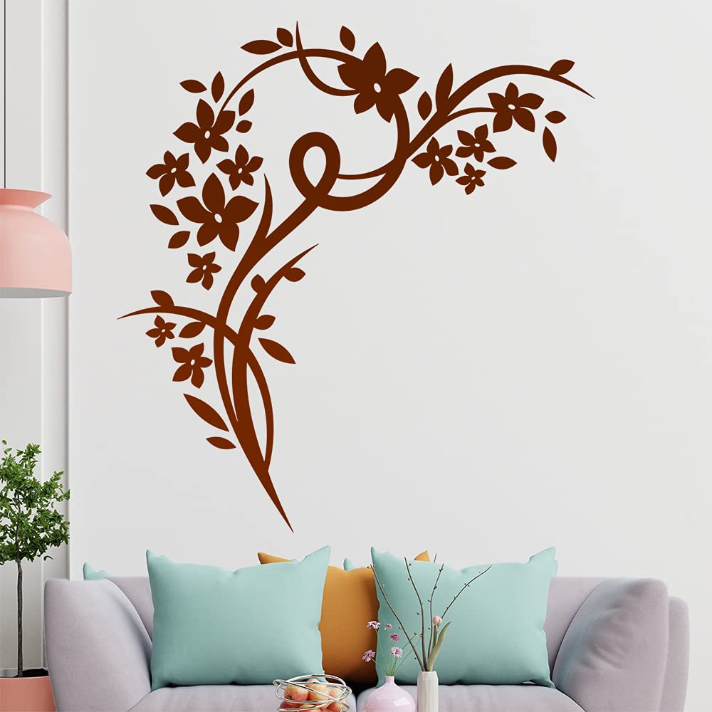 Kiwistar Adesivo Murale Rami Con Fiori – Wall Sticker Rimovibile 40x26 Cm, Colore Pastello Arancio, Per Decorare Il Soggiorno O La Cameretta!