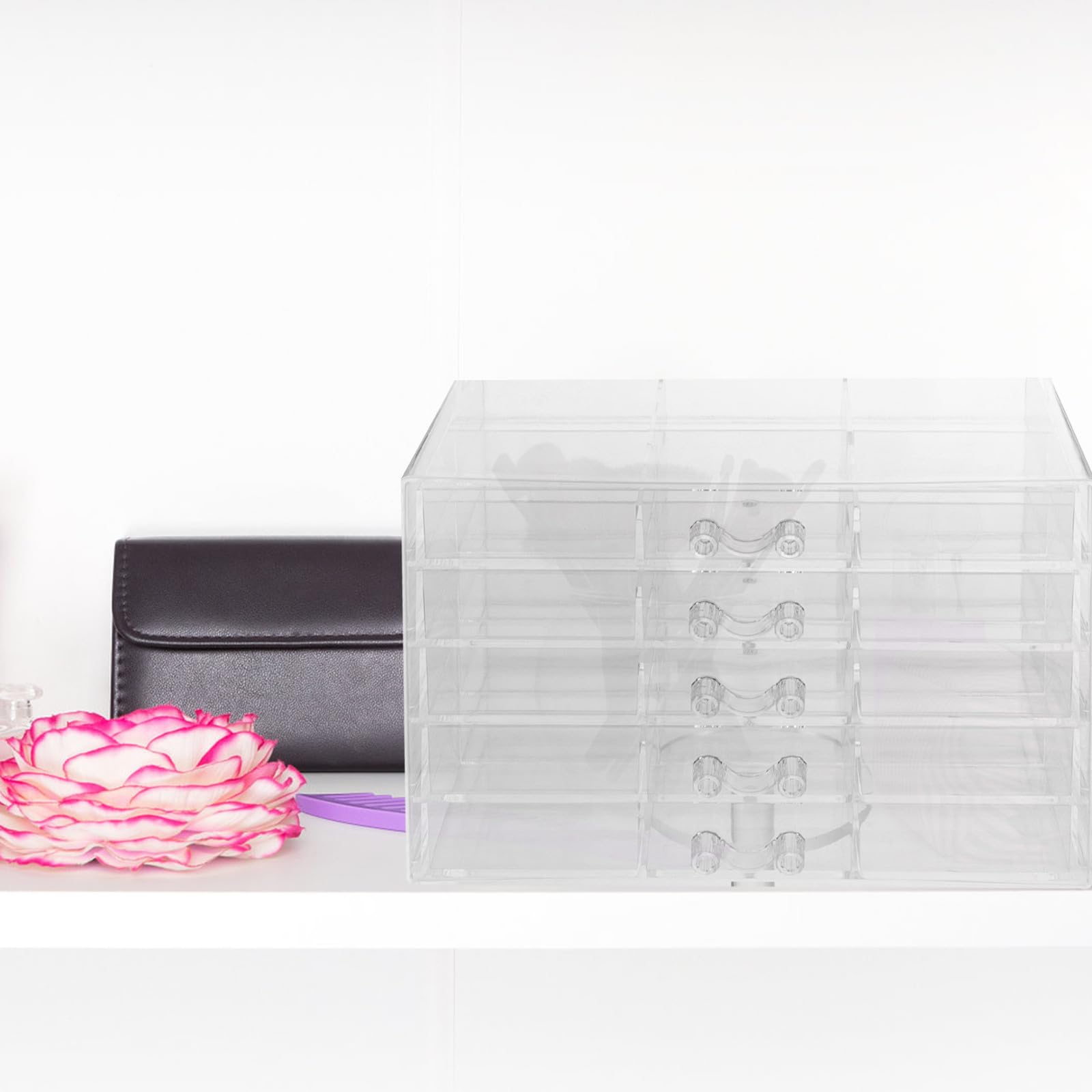 Alasum Joyero Transparente de Gran Capacidad de Acrílico con 5 Cajones y 30 Compartimentos Organizador de Joyas con Diseño Compartimentado para Almacenar y Proteger para Pendientes