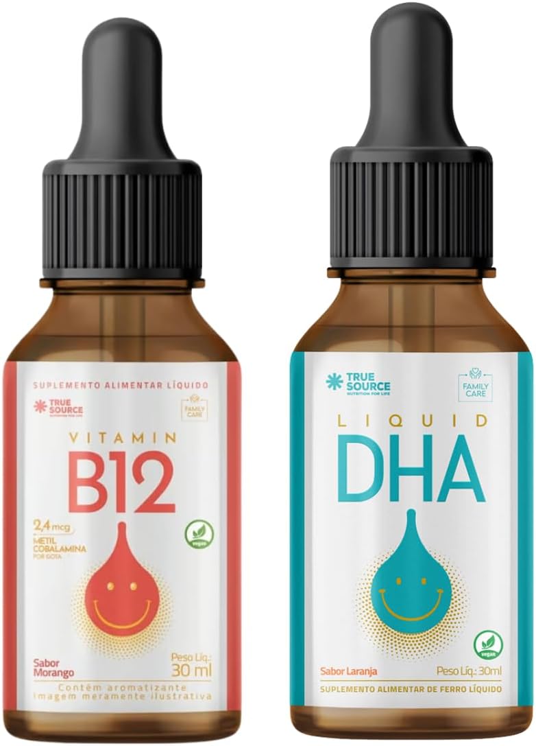 Combo Vitamina B12 True Source Metilcobalamina Alta Absorção 30ml e Dha Omega 3 Liquido Vegano True Source 30ml