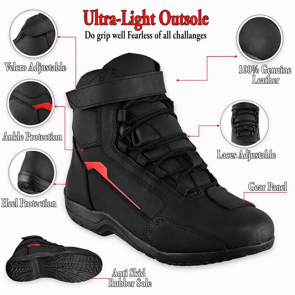 Leather Motorbike Boots Motorcyle Shoes CE-Approved Waterproof Protective Boots – Short Ankle Touring Armour & Anti-Slip - 3