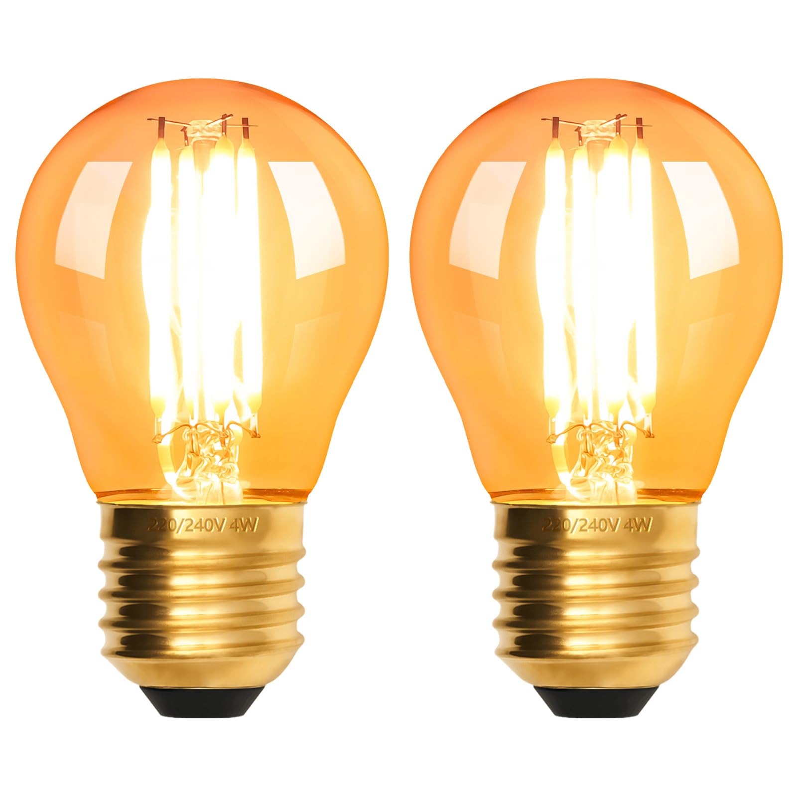 Terafeels 2 Pack E27 Vintage LED Light Bulbs, G45, 4W, 220-240V, 2200K Warm Amber Glow, Amber Glass, Edison Screw in Light Bulb for Lamp