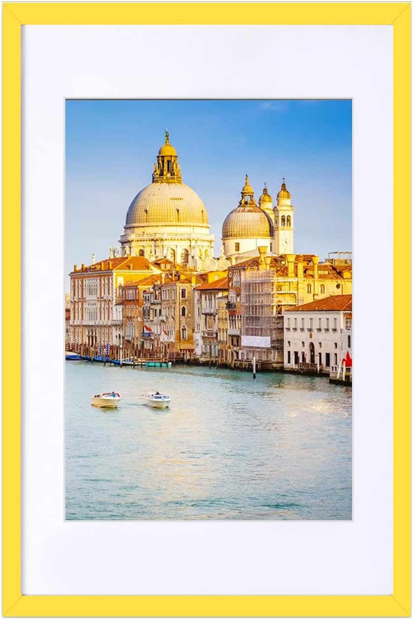 wyooxoo 16x24 Picture Frame Yellow Solid Wood Photo Frames Display Pictures 12x18 with Mat or 16x24 Without Mat Colorful Frame For Tabletop Display or Wall Yellow 16" x 24" ( 1 Pack )