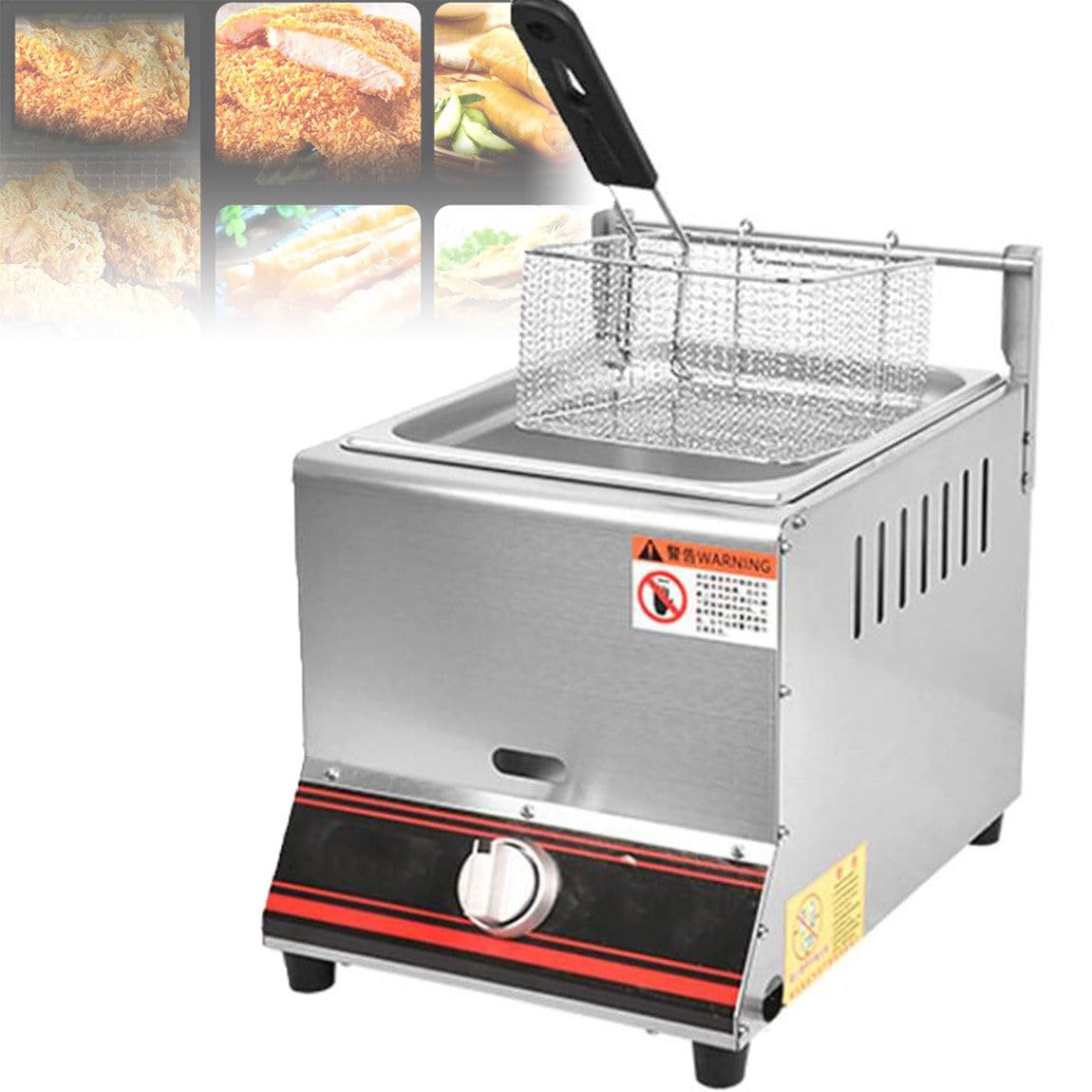 IUokLU Stainless Steel deep Fryer,6L/12L Gas Fryer,Professional Gas worktop Kitchen Frying Machine,for Restaurant Home for Fried Chicken and pomm,Double Cylinder (Smallsinglecylinder)