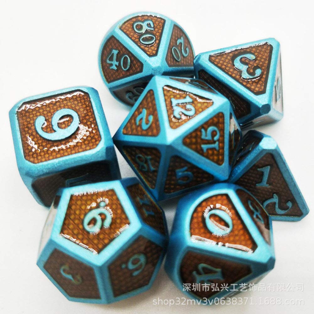 WHFDSBD Polyhedral Dice,Blue Edged Orange Durable Metal Game Polyhedral Fine Dice Set For Dungeons And Dragons Rpg Table Games 7 Pieces