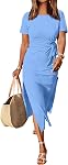 ANRABESS 2026 Été Maxi T-shirt Robe manches courtes Col d'équerre Taille Casual Slim Fit Slit Printemps Longues robes de plage pour femme
