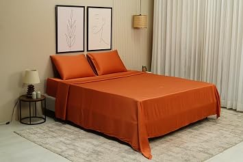 3Pcs Flat Sheet Oversized King Plus 120 X 120 800 Thread Count 100% Egyptian Cotton Luxury Quality Bedding Flat Sheet Burnt Orange Solid