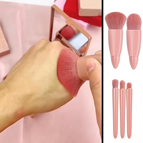 Miniatura 7 de Xzhixiao 5 brochas de maquillaje portátiles en caja, juego de brochas de maquillaje multifuncionales con caja de espejo, mini cepillo de maquillaje