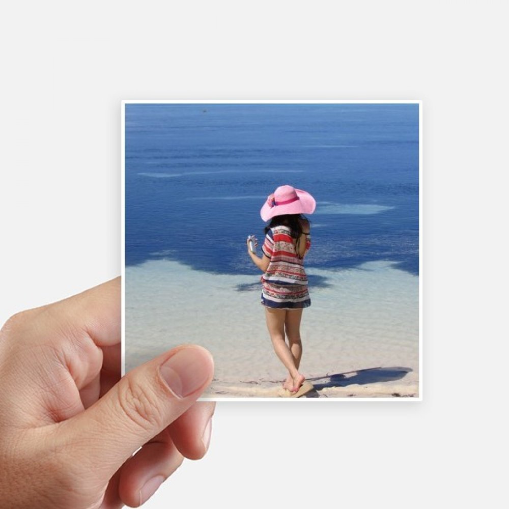 Autocollant carré de 10 cm sticker pc portable et valise voyage motif mer multicolore