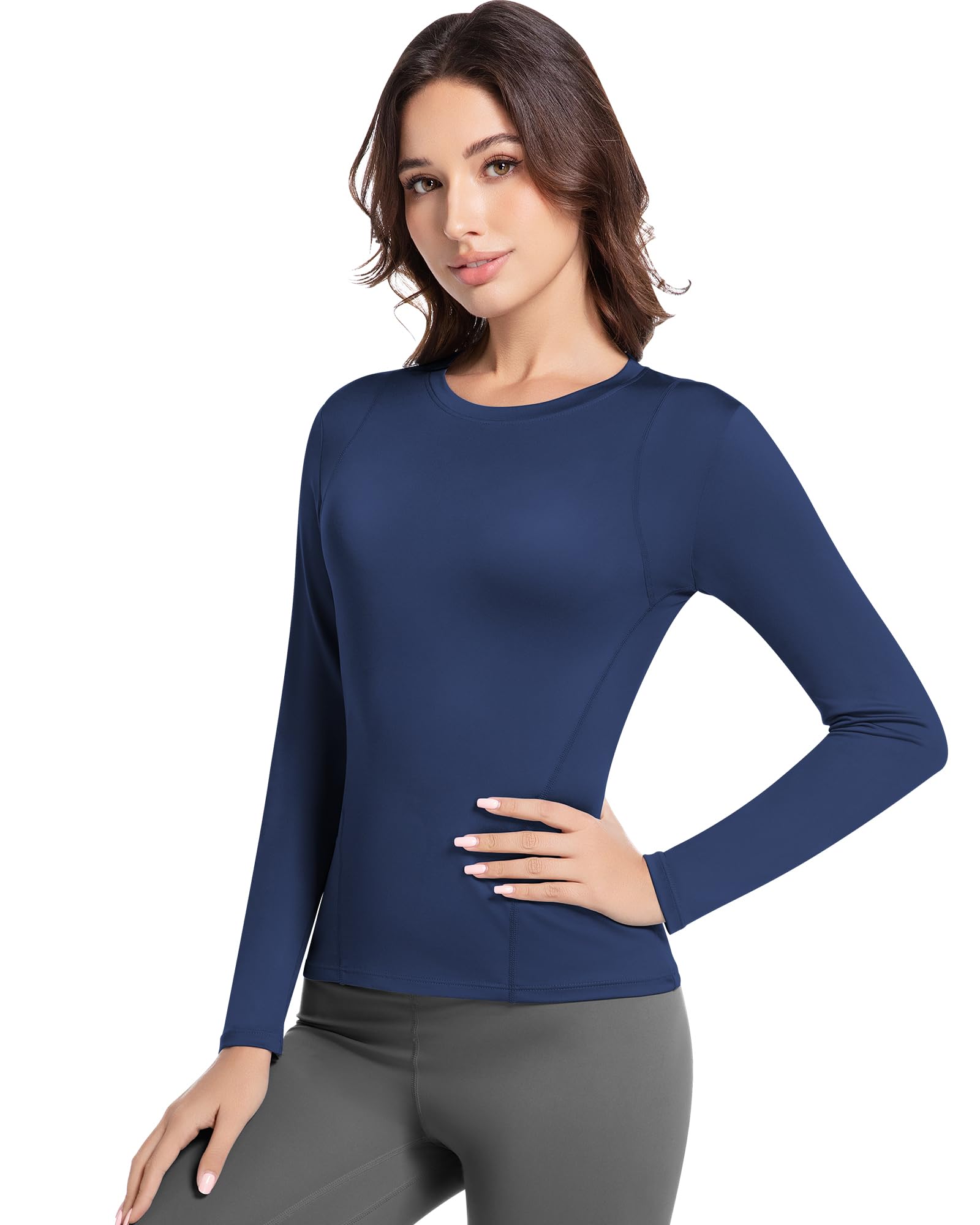 Compression Shirts Woman Long Sleeve Athletic Workout Tops Cool Dry Sun Protection Baselayer for Gym Yoga Running Gear 4 Pack